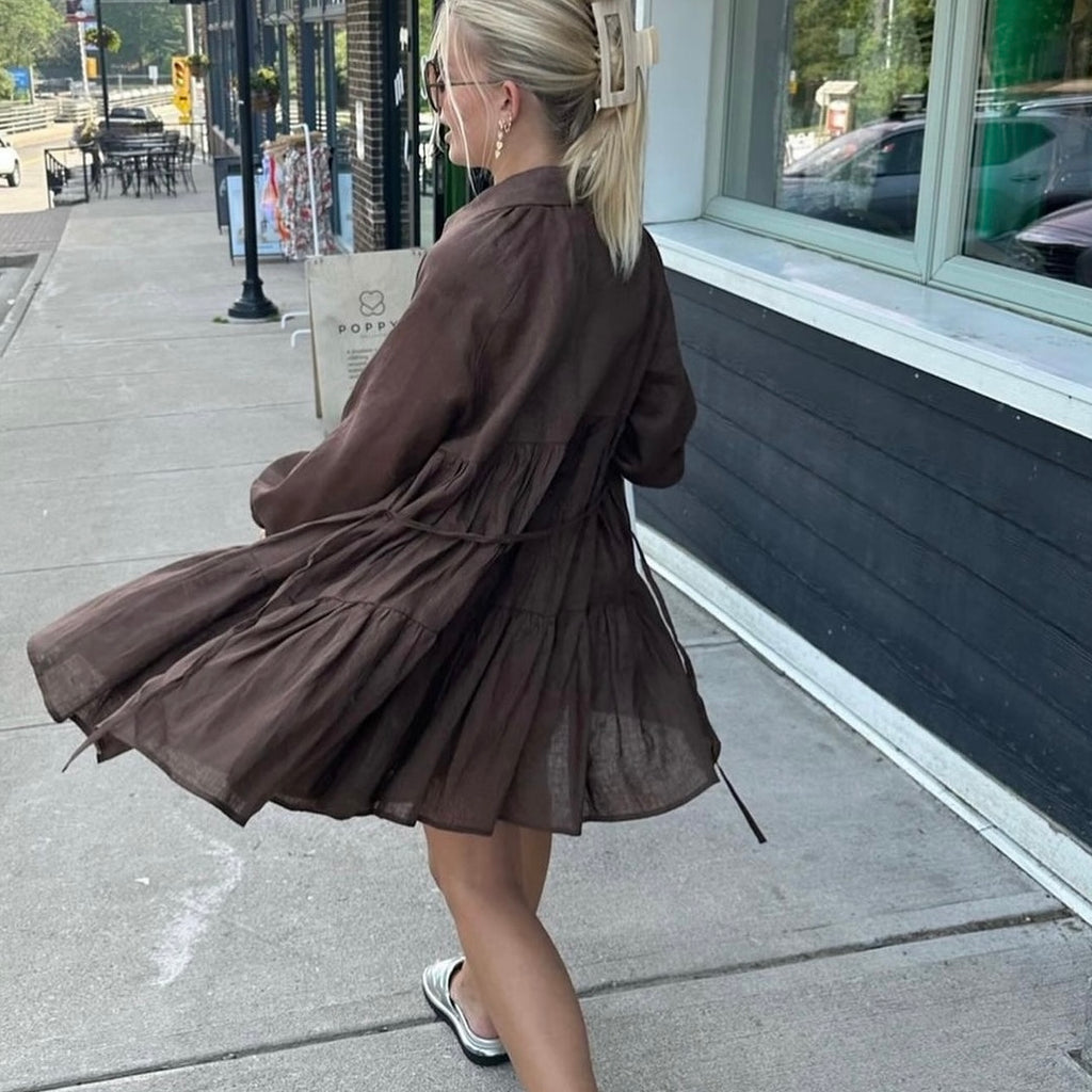 Cou The Bella Mini Dress - Brown Linen Cou The Bella Mini Dress - Brown Linen