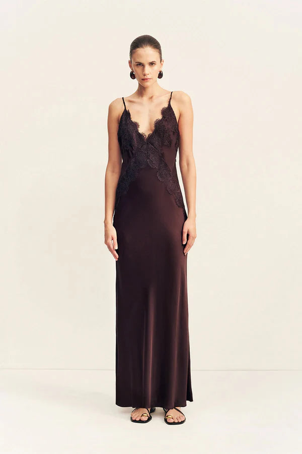 satin lace trim v neck maxi slip dress ASOS Design lace trim satin slip Maxi Dress in Navy