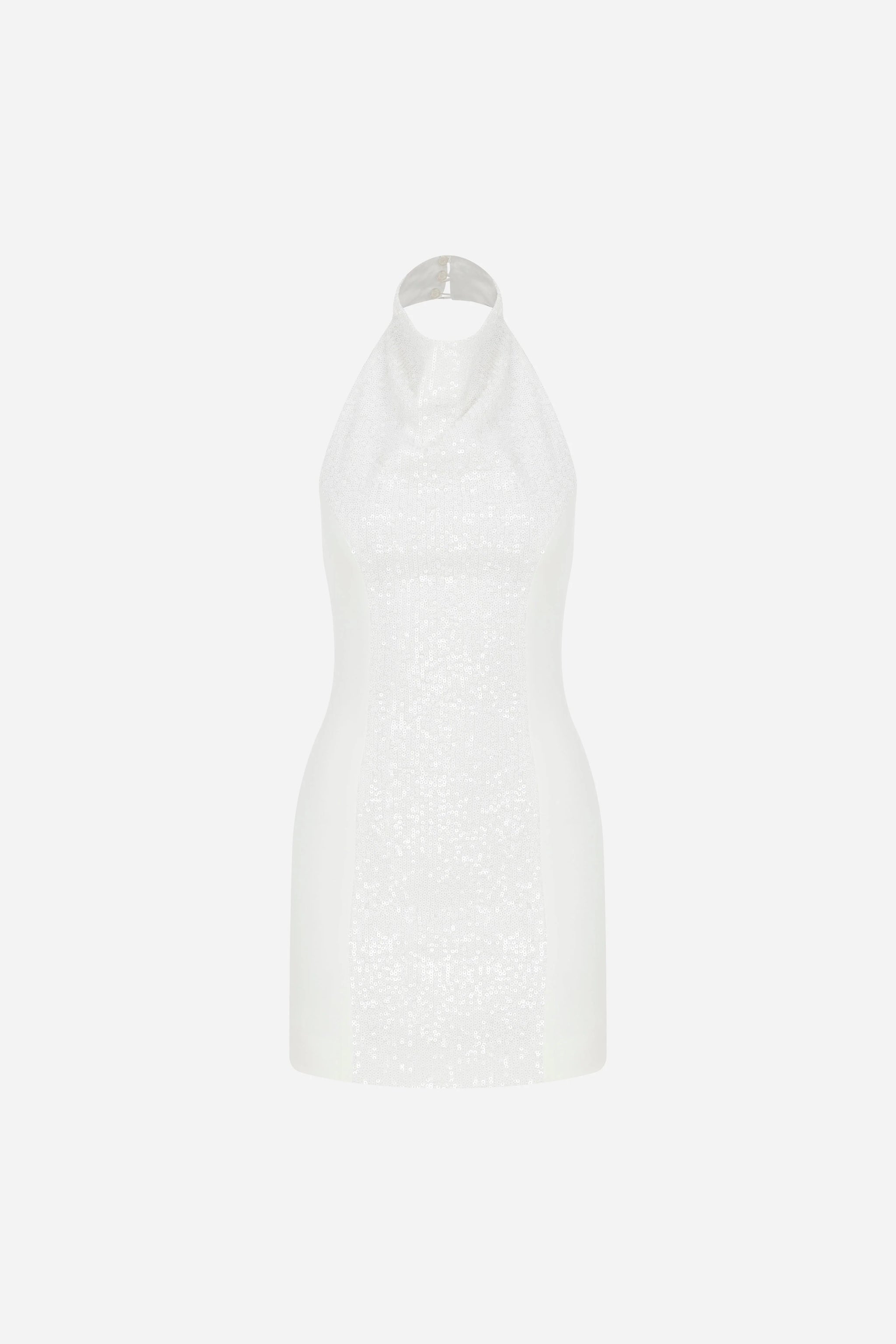 ILA Chiara Crowl Neck Mini Dress With Sequin Patch White – Cou