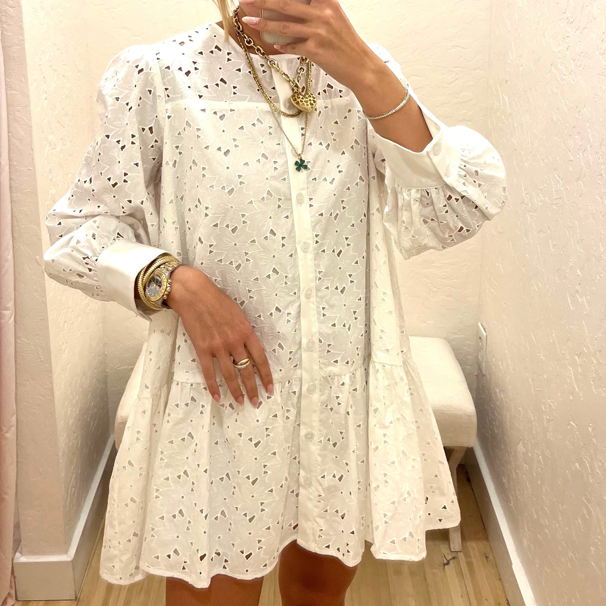 Zara white factory eyelet dress